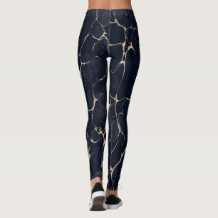 Leggings Motif Marbre Foncé Abstrait Style Encre Alcoolique