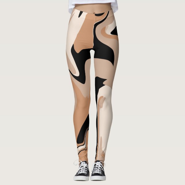 Leggings Motif marbré noir et fauve (Devant)