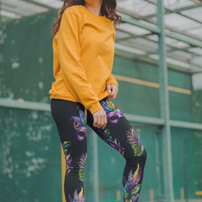 Leggings Motif Mardi Gras Masque Feuilles Aquarelle (Créateur téléchargé)