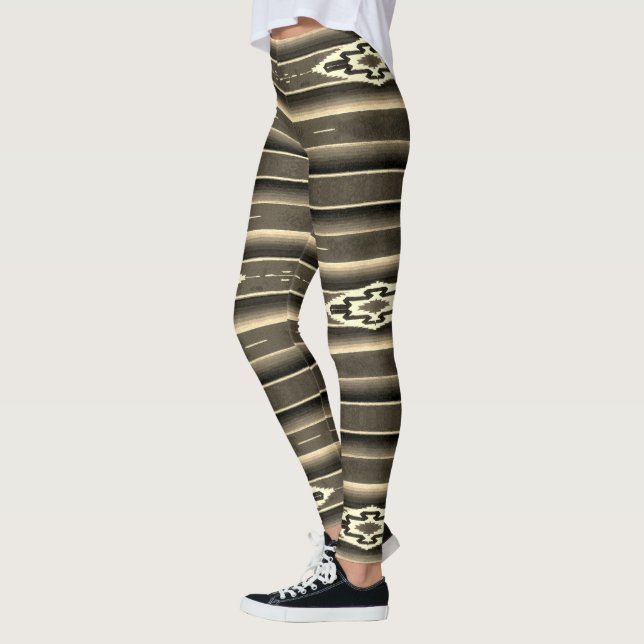 Leggings Motif mexicain de Sarape à Sepia (Gauche)