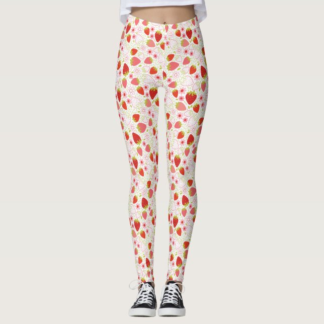 Leggings Motif mignon aux fraises rouges (Devant)