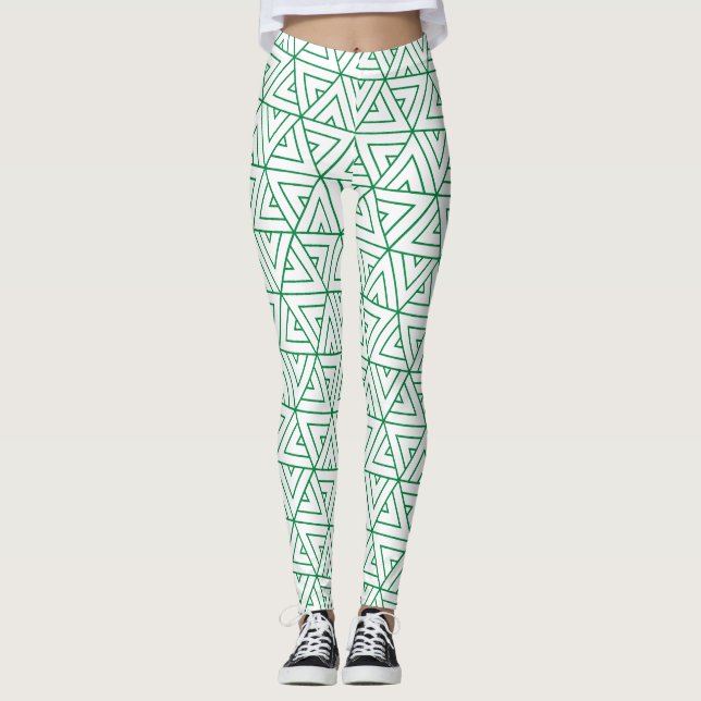 Leggings Motif minimal blanc vert Hexagon (Devant)