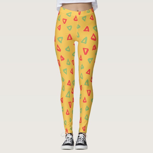 Leggings Motif minimal rouge jaune Doodle (Devant)