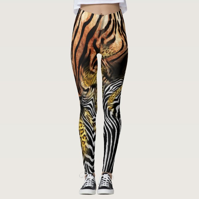 Leggings Motif mixte de la peau de léopard Zebra (Devant)