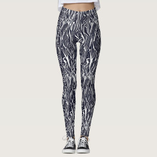 Leggings Motif Moderne Abstrait de Zèbre de Safari Noir et
