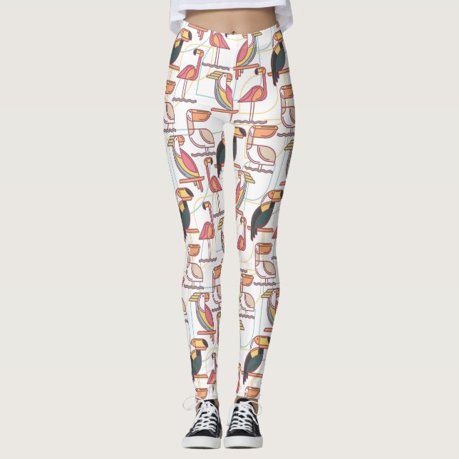 Leggings Motif moderne avec les oiseaux tropicaux (Devant)