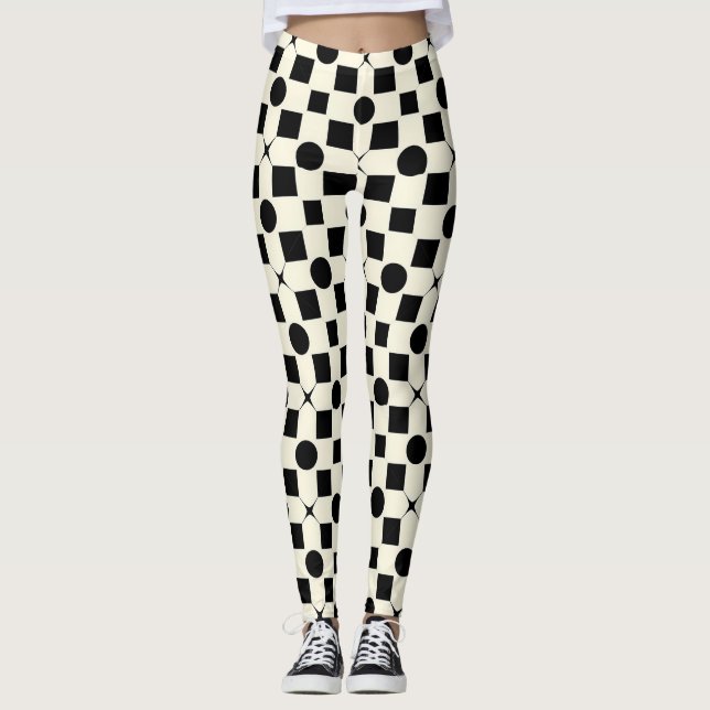 Leggings ⚫ Motif moderne cercles géométriques noir & blanc  (Devant)