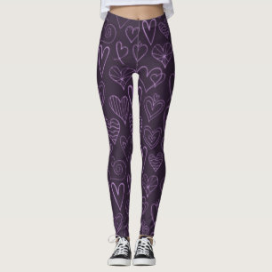 Leggings Motif moderne de coeur foncé violet