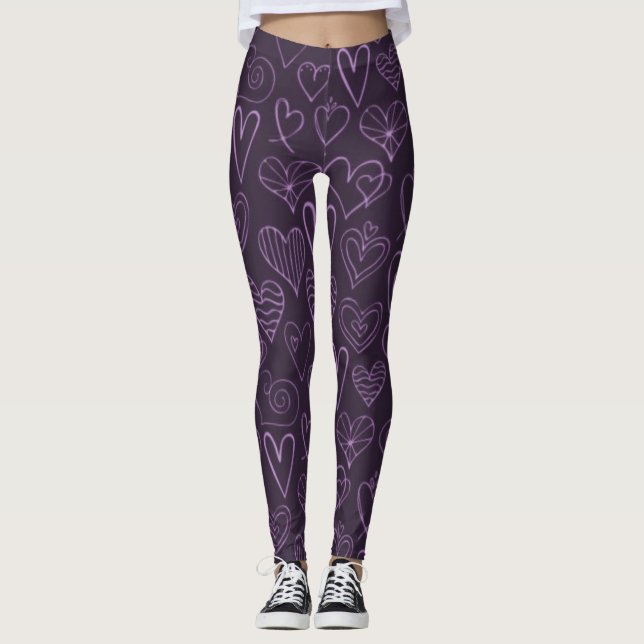 Leggings Motif moderne de coeur foncé violet (Devant)