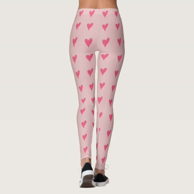 Leggings Motif moderne de coeur rose avec points blancs (Dos)