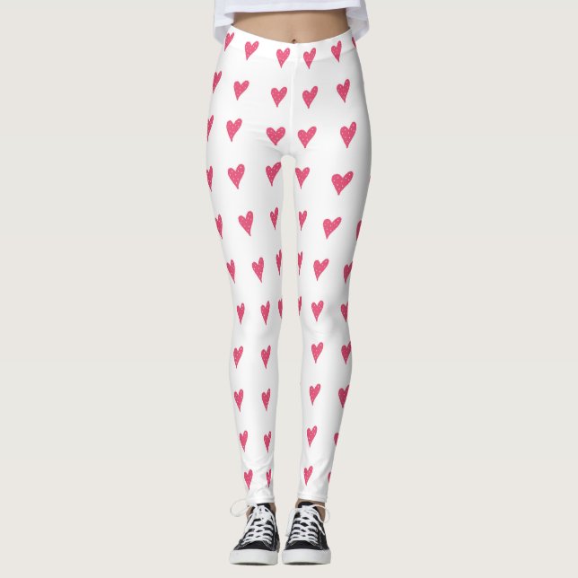 Leggings Motif moderne de coeur rose avec points blancs (Devant)