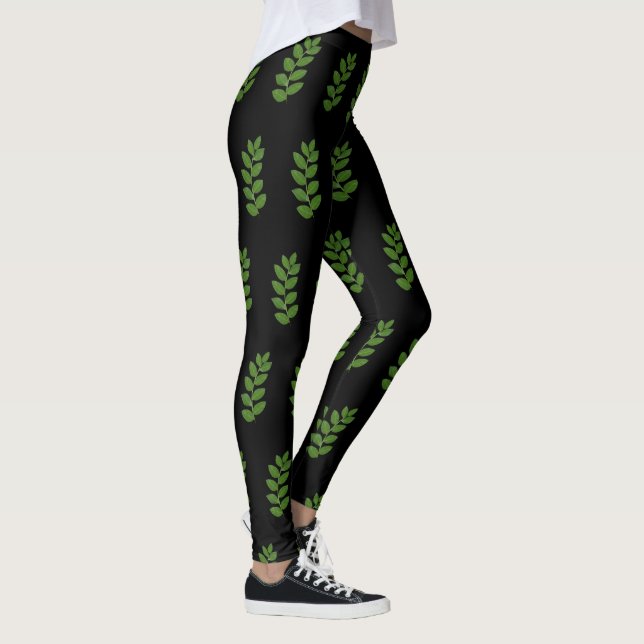 Leggings Motif Moderne de Feuille de Laurier Vert sur Fond  (Droite)
