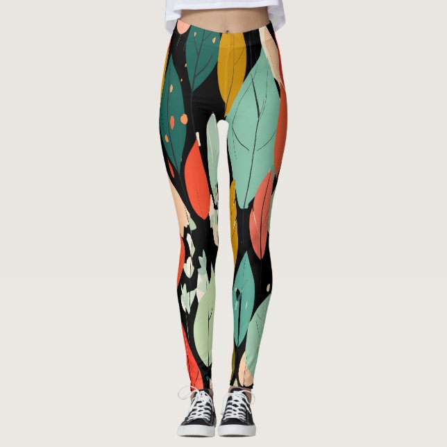 Leggings Motif Moderne de Feuilles d'Automne (Devant)