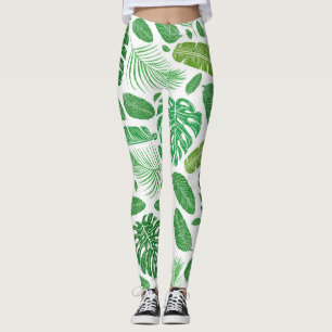 Leggings Motif moderne de feuilles tropicales vertes