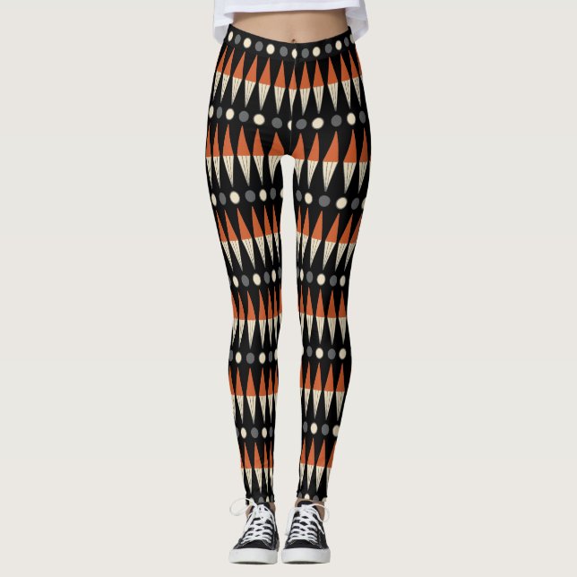 Leggings Motif moderne de la moitié du siècle Brown et (Devant)