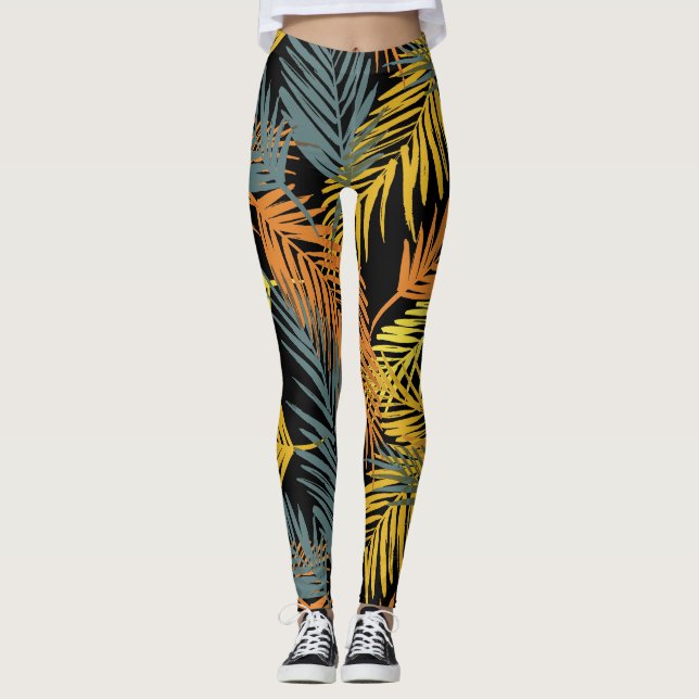 Leggings Motif moderne de palmiers tropicaux (Devant)