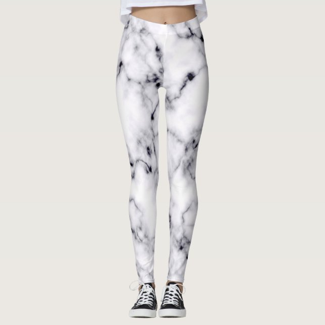 Leggings Motif moderne en marbre noir blanc (Devant)