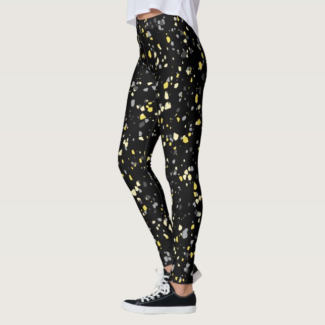 Leggings Motif moderne géométrique gris-jaune Terrazzo (Gauche)