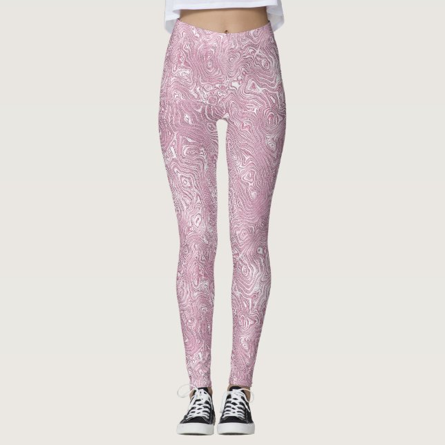Leggings Motif Moire en Soie Marbrée en Rose Poussiéreux (Devant)
