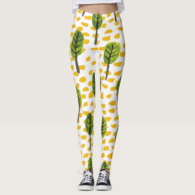 Leggings Motif Naïve Green Black Tree (Devant)