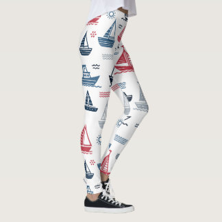 Leggings Motif nautique avec voiliers et poissons
