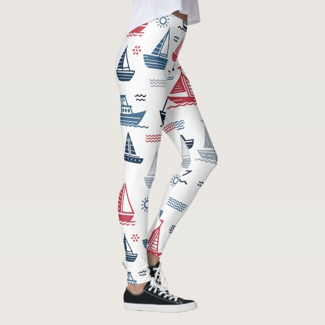 Leggings Motif nautique avec voiliers et poissons (Droite)
