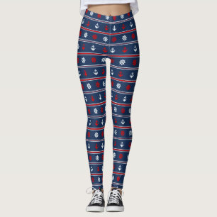 Leggings Motif nautique blanc et bleu rouge