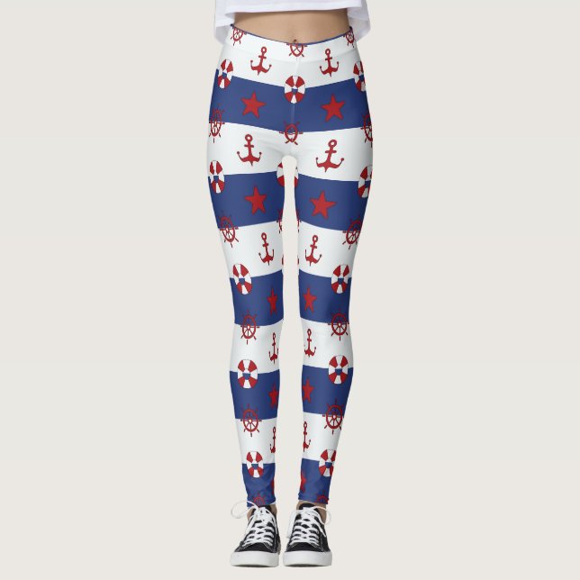 Leggings Motif nautique de bannière étoilée (Devant)