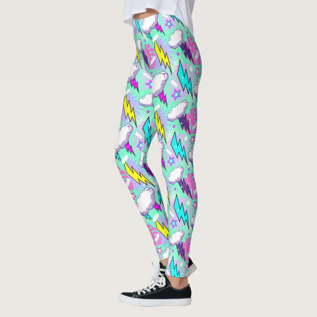 Leggings Motif Neon Lightning Bolts & Stars (Gauche)