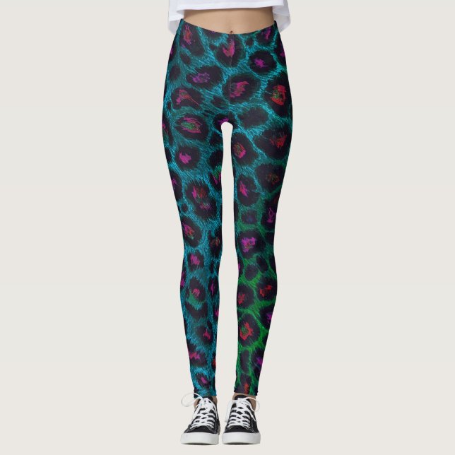 Leggings Motif Neon-Noir de léopard des neiges (Devant)