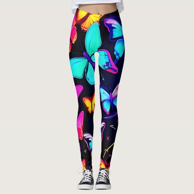 Leggings Motif néon papillon (Devant)