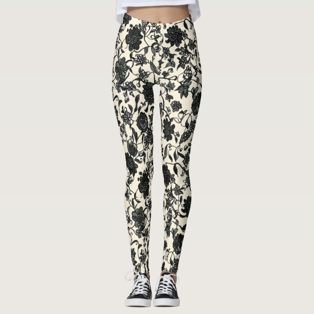 Leggings Motif noir à fleur de lacce (Devant)
