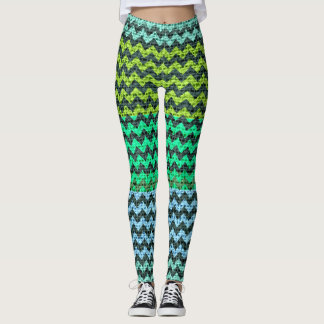Leggings Motif noir à la menthe verte Chevron look Burlap