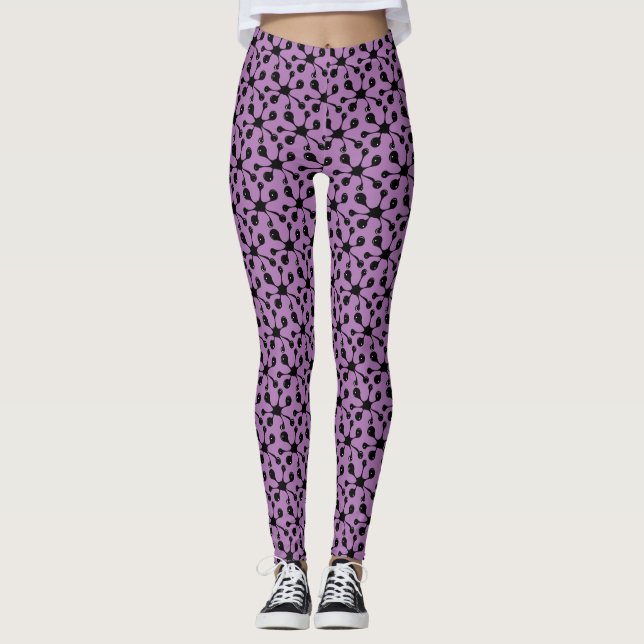 Leggings Motif noir abstrait moderne sur violet (Devant)