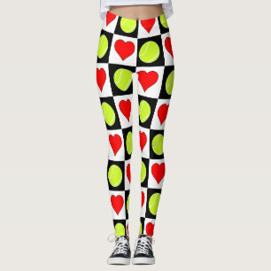 Leggings Motif noir & blanc de balle de tennis & Coeur Chec