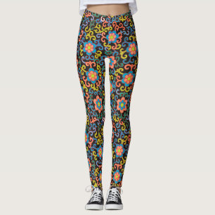 Leggings Motif noir chic avec fleurs colorées