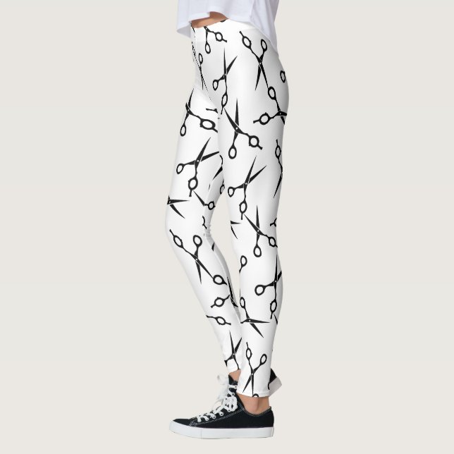Leggings Motif noir élégant de ciseaux de coiffeur (Gauche)