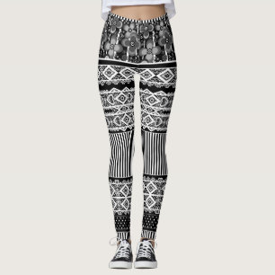 Leggings Motif noir et blanc avec dentelle et patchwork el