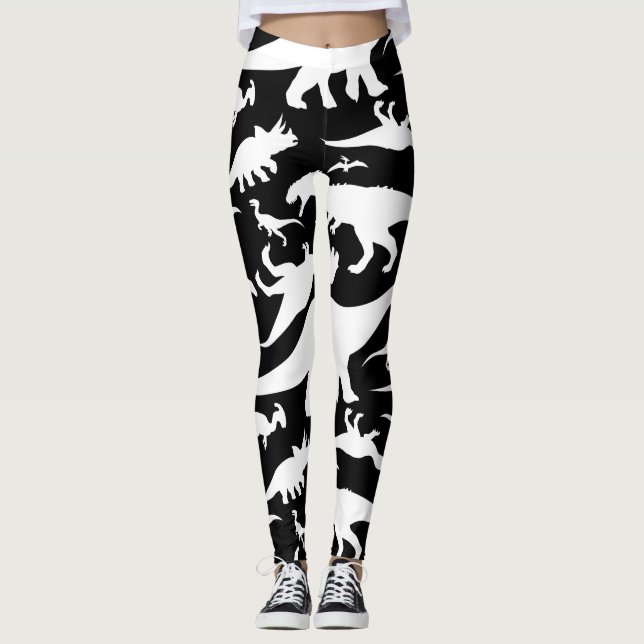 Leggings Motif noir et blanc de dinosaure (Devant)