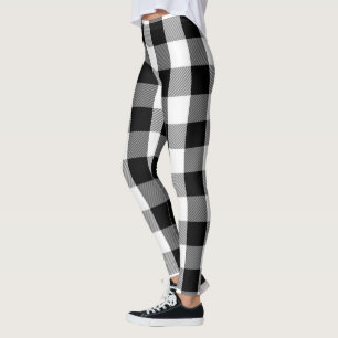 Leggings Motif noir et blanc de plaid de flanelle de