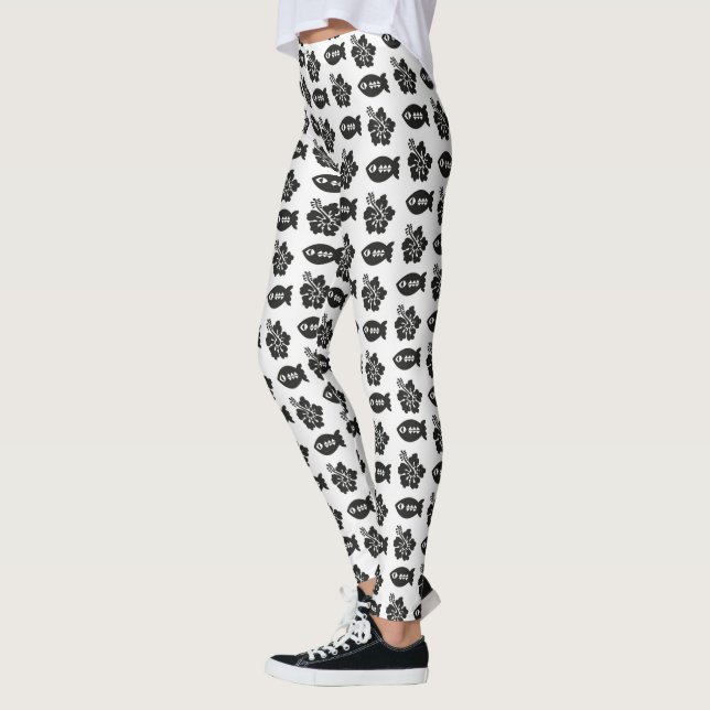 Leggings Motif noir et blanc Retro Tiki (Gauche)