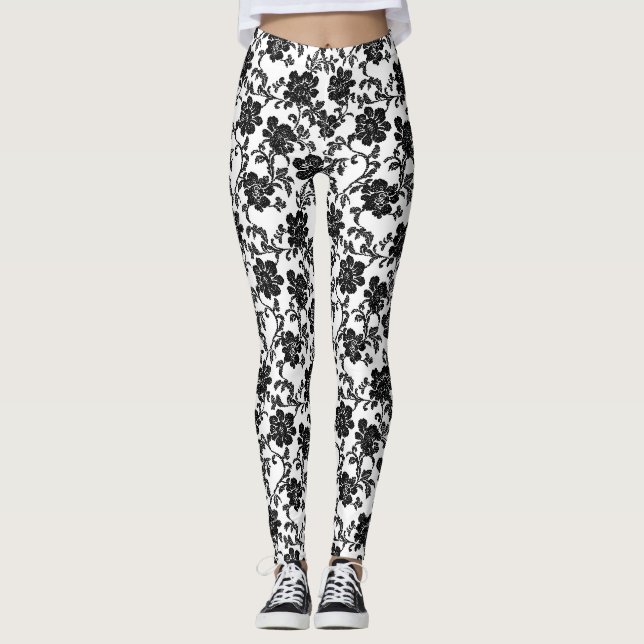 Leggings Motif noir fleur délicat (Devant)