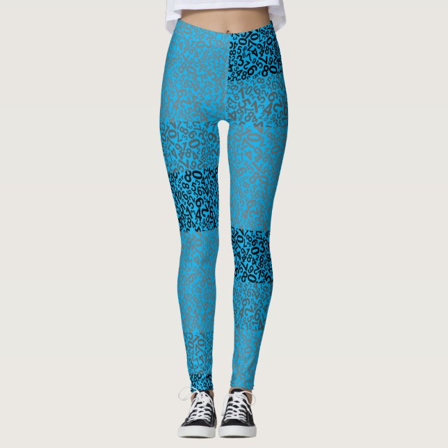 Leggings Motif numérique 01 avec fond bleu clair (Devant)