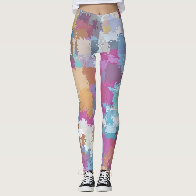 Leggings Motif numérique Camo bleu jaune rose (Devant)