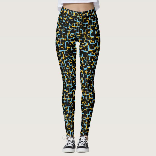 Leggings Motif numérique Camo noir bleu jaune (Devant)