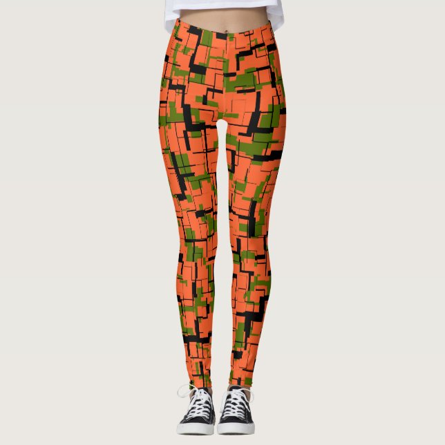 Leggings Motif numérique Camo vert orange noir (Devant)