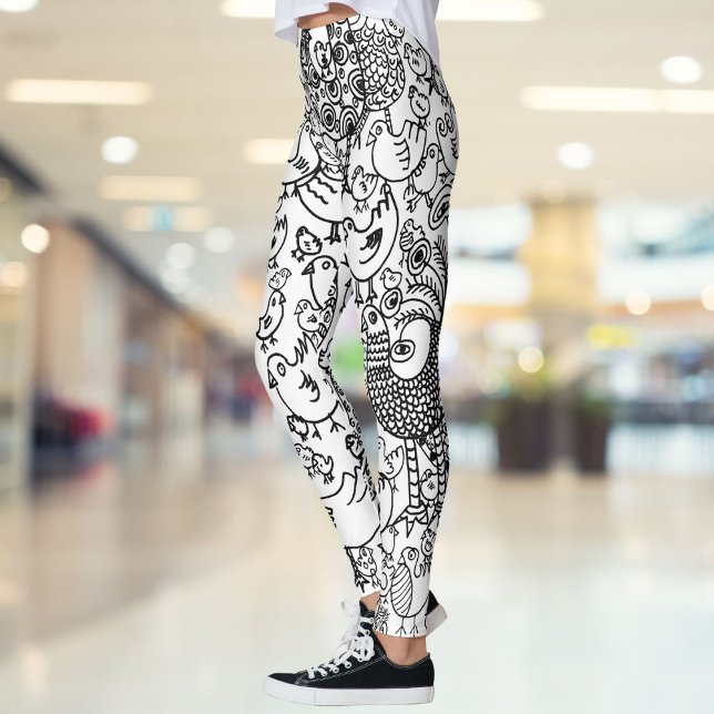 Leggings Motif oiseaux noir et blanc amusement moderne (Fun Black and White Birds Illustration Art Leggings)