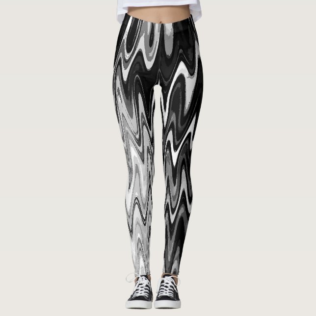 Leggings Motif ondulé abstrait noir et blanc (Devant)