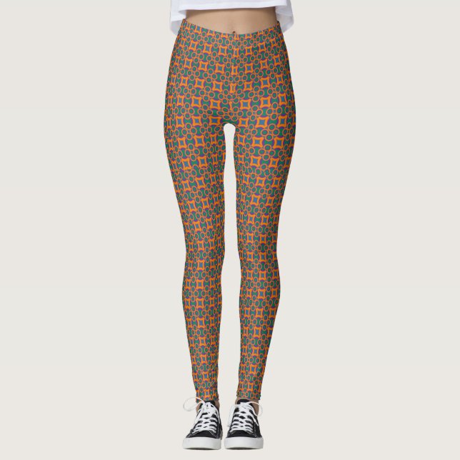 Leggings Motif orange Abstrait avec Carrés et cercles (Devant)