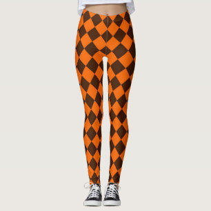 Leggings Motif Orange Brown Diamond Checker